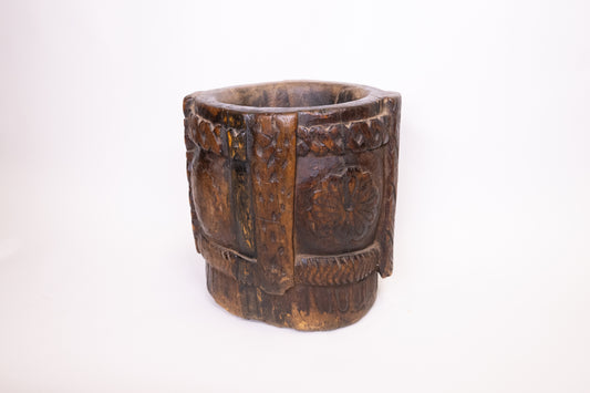 Wooden Handcrafted Mortar with Inlaid designs